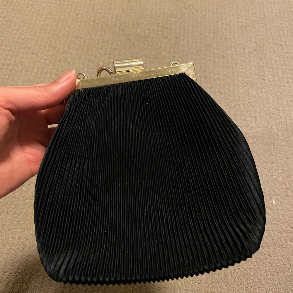Vintage Black Shell Clutch w/ Gold Strap